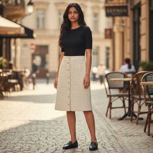 Talbots Cream Button-Front Midi Skirt